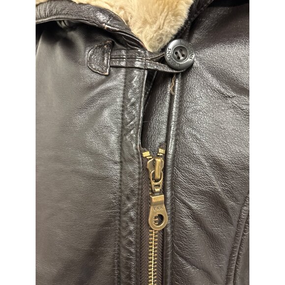 Vintage Womens Wilsons Leather Shearling Jacket Brown Small Hooded Fur Trimmed - Picture 6 of 14
